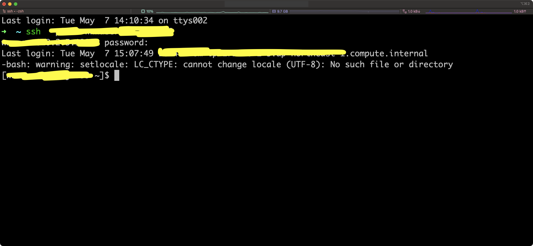 Mac terminal ssh 到 Linux 時，出現 cannot change locale (UTF-8) 訊息